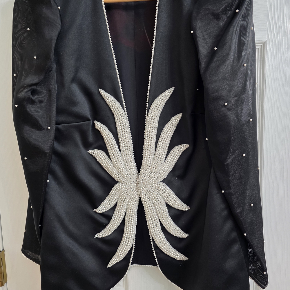 Jovani Black Blazer with Pearl Detailing